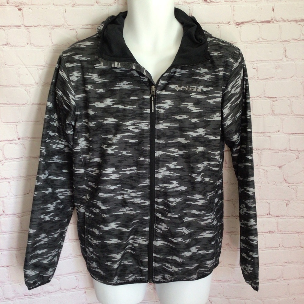 Columbia Omni-Wick Black and Gray Hooded Full Zip Lightweight Jacket - Size XL